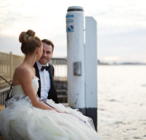 Bride and groom on Sydney harbour