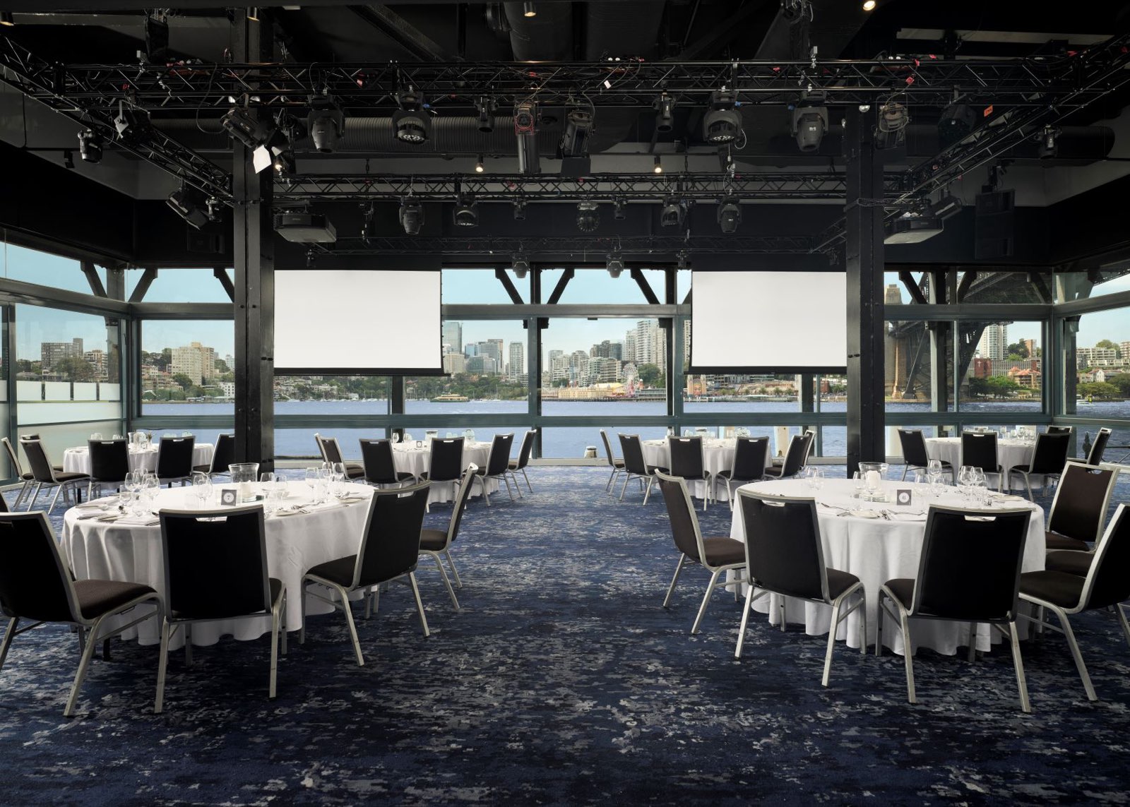 Conference set cabaret style in the Water Room with harbour views
