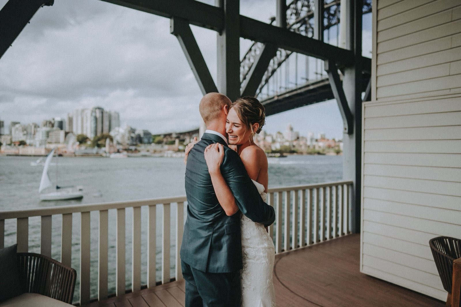 Bride and groom with the Harbour Bridge