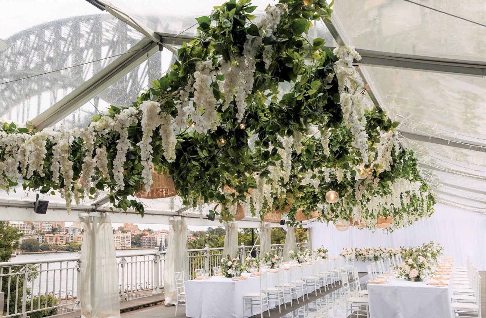 The Bridge Marquee lit for a wedding under the Harbour Bridge