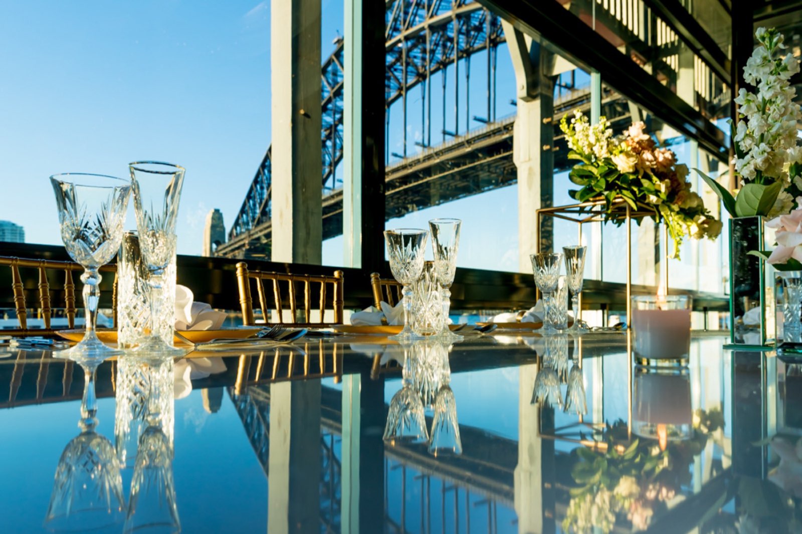 The Water Room at Pier One set for a wedding reception
